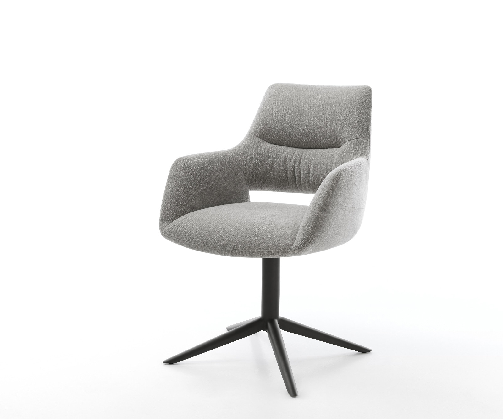 DELIFE Drehstuhl Yago-Flex mit Armlehnen Strukturstoff Soft Grau Fußkreuz Schwarz 360° drehbar Wippfunktion Taschenfederkern, Esszimmerstühle Image