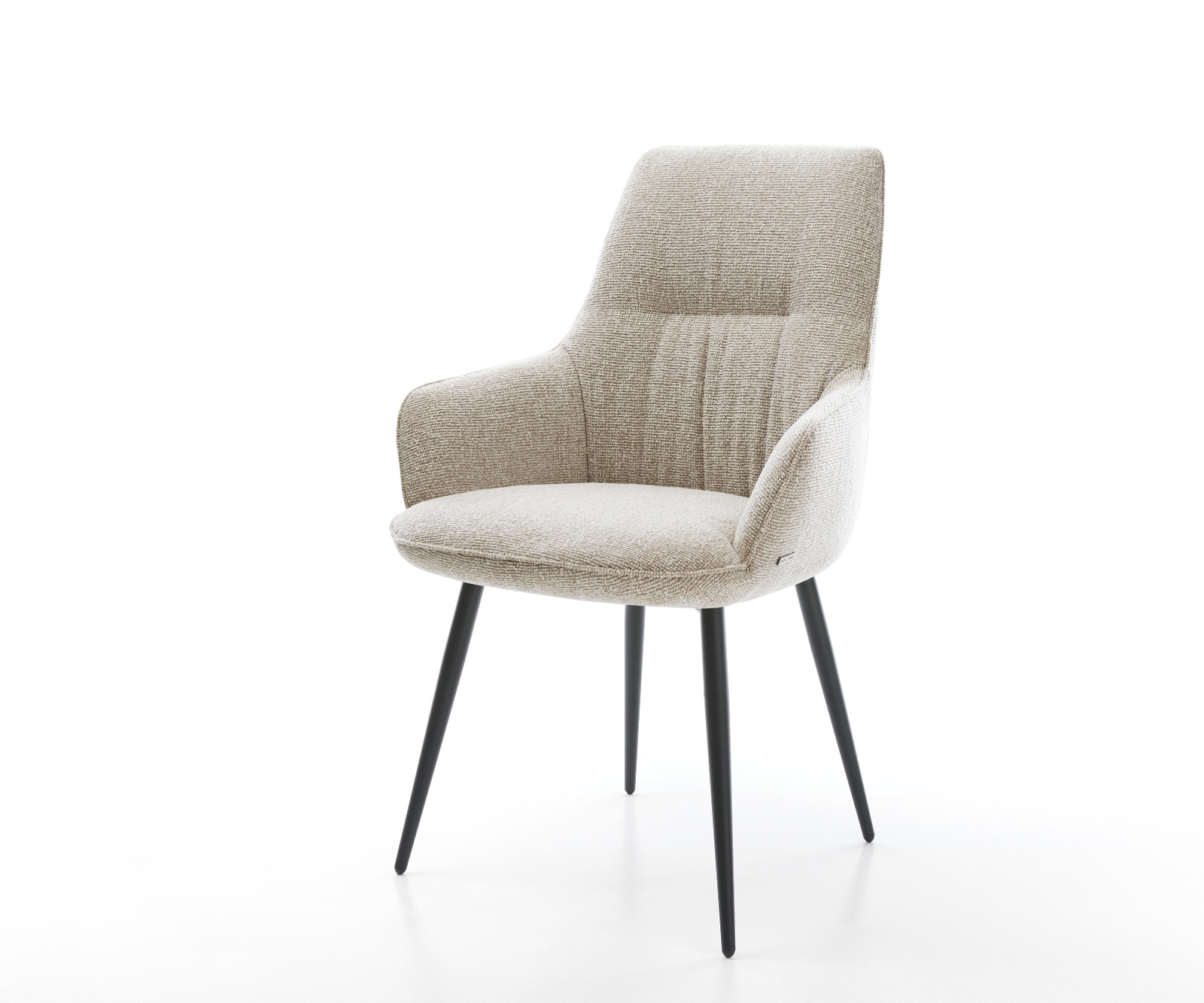 DELIFE Esszimmerstuhl Zelia-Flex mit Armlehnen Webstoff Soft Beige 4-Fuß konisch Schwarz Taschenfederkern, Esszimmerstühle Image