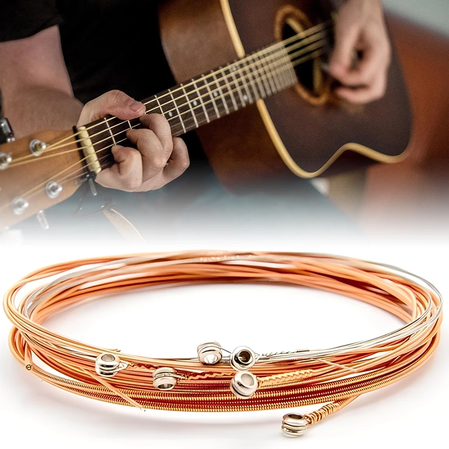1Set Rot Kupfer-farbige Gitarre Metall Saiten für Folk Gitarre Universal Ersatz String Musical Instrument Zubehör Image