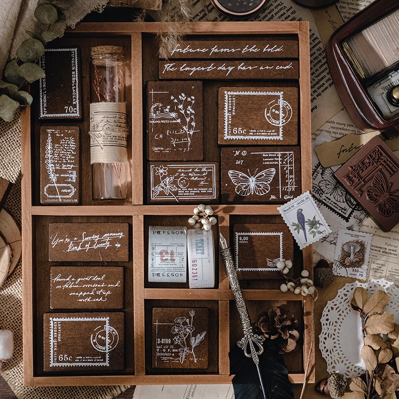 1PC Zeit Tracing Serie Retro Holz Dichtung Kreative Retro Handbuch DIY Handgemachte Sammelalbum Student Siegel Ästhetische Lieferungen Image