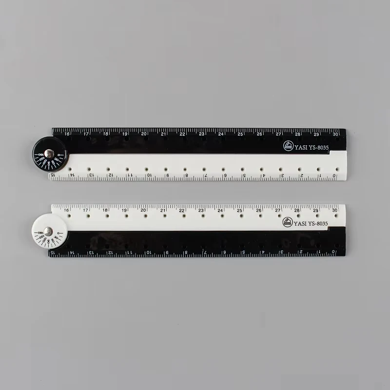 Schwarz-weißes minimalistisches Faltlineal, faltbares gerades Lineal, geeignet zum Zeichnen von Studenten, zum Zeichnen geraden Linien usw. Image