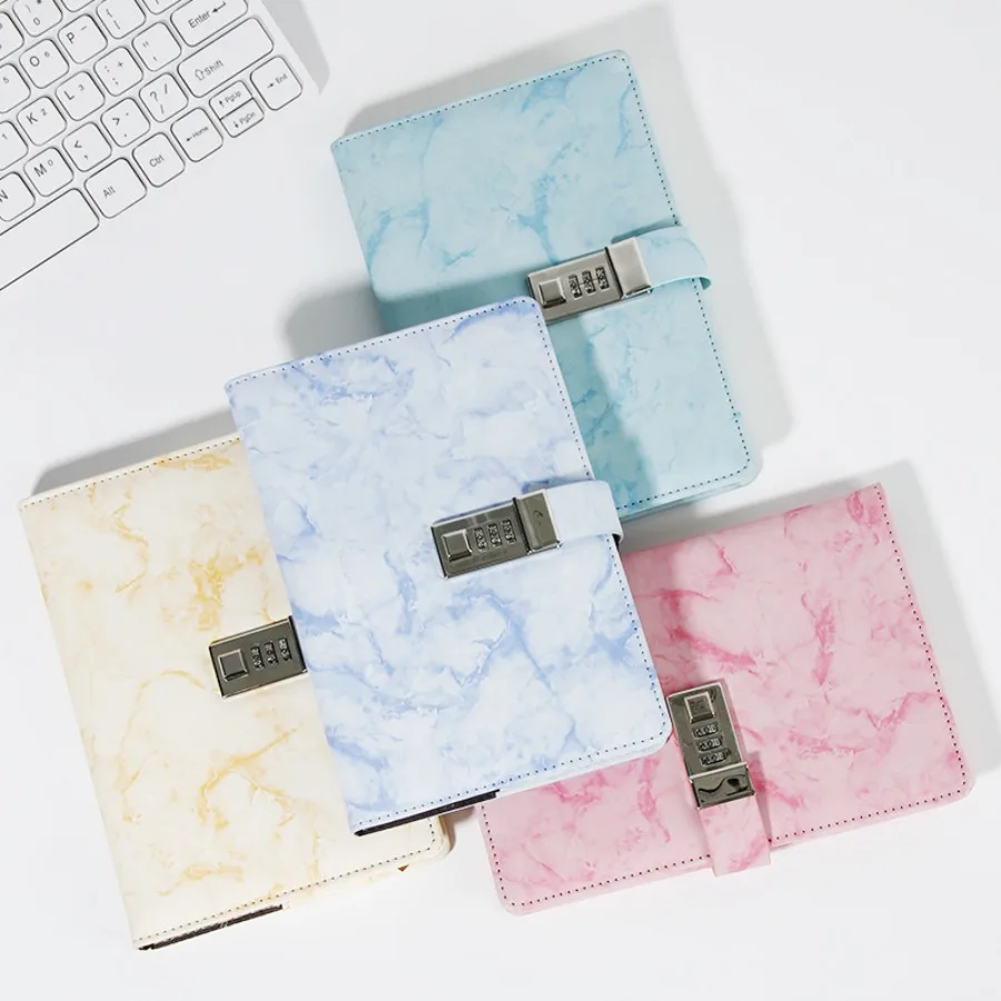Marmor-Retro-Codebuch mit Schloss, Notizbuch, kreatives, einfaches Studententagebuch, Softcopy-Notizblock im Großhandel Image