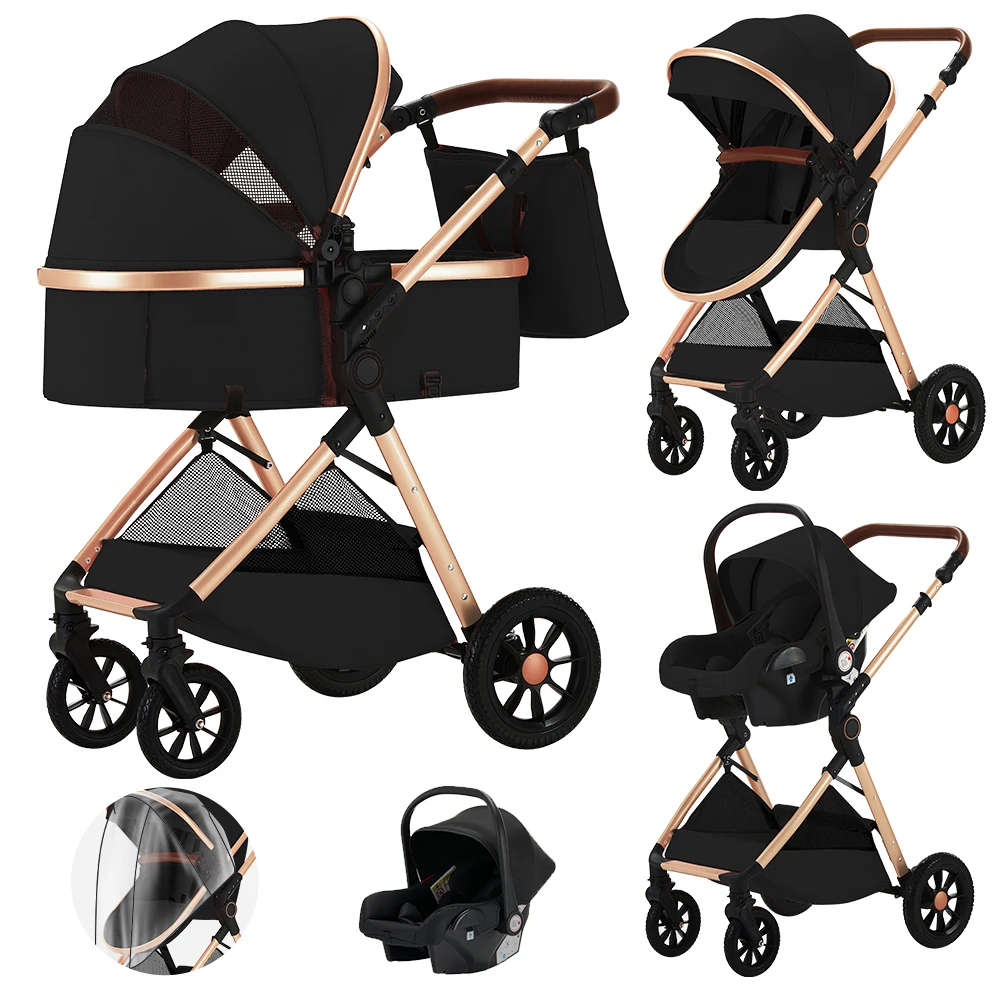 B.chinldhood Kinderwagen 3-in-1 Kinderwagen Leichter Kinderwagen von der Geburt All-Terrain Baby Buggy Kompakter zusammenklappbarer Kinderwagen