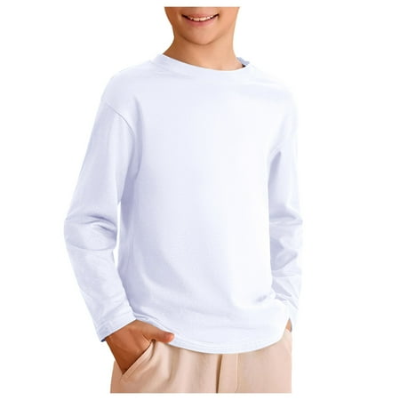 Pandaie 1-10T Boys Long Sleeve T Shirts Toddler Crewneck Loose Pullover Kids Soft Cotton Basic Layering Tees Tops White
