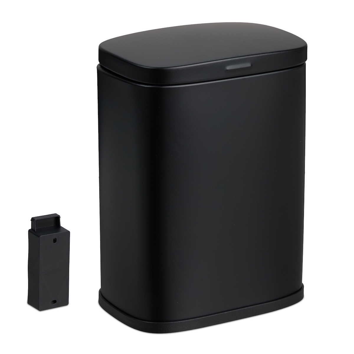 Relaxdays Kosmetikeimer Wandmontage, 3 Liter, Absenkautomatik, Inneneimer, Metall, eckiger Badezimmer Mülleimer, schwarz Image
