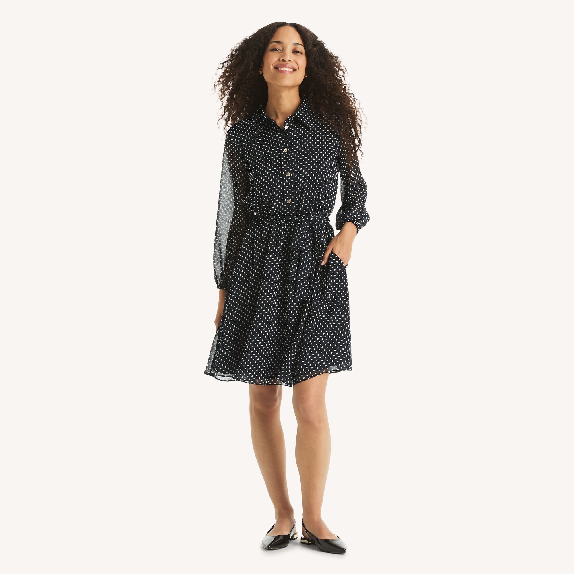 Nautica Women's Polka Dot Shirt Dress 416 (Oyster Bay Blue), XXL