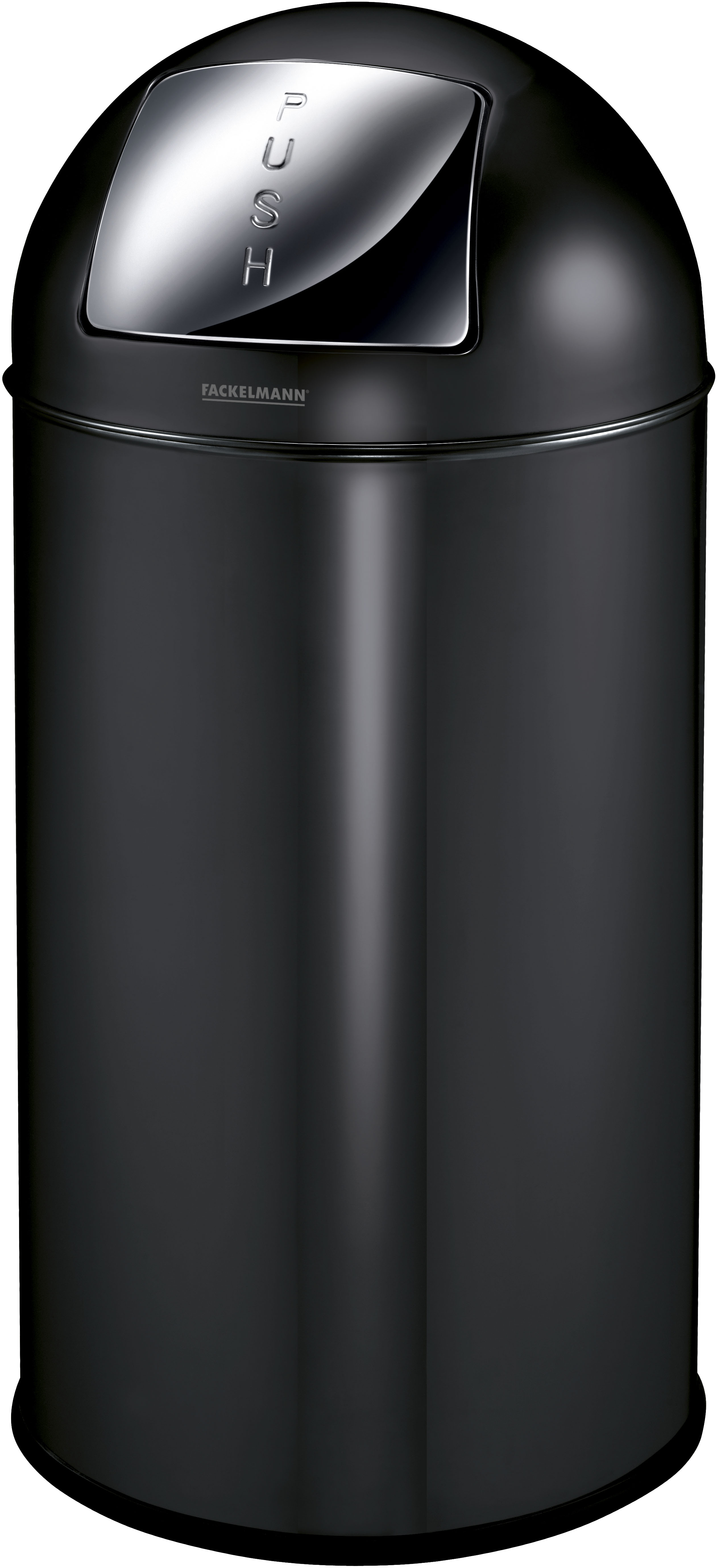 Mülleimer FACKELMANN "BERLIN, Push Abfalleimer 40L", schwarz matt, H:77cm Ø:36cm, Edelstahl, Mülleimer, Mülleimer, Retro-Design, großes Fassungsvolumen, lackiertes Edelstahlgehäuse