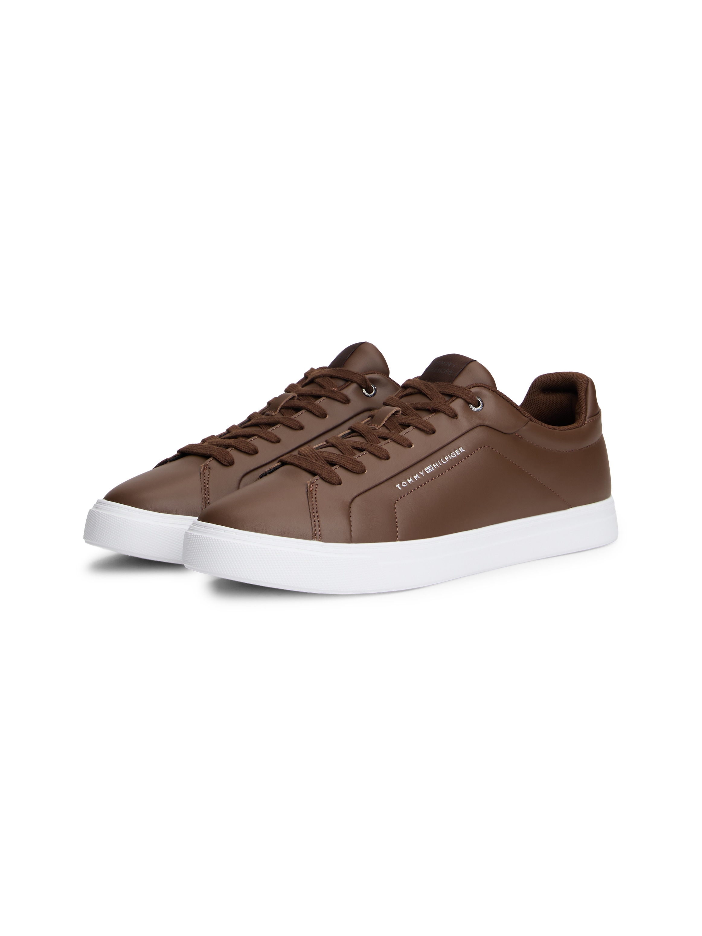 Sneaker TOMMY HILFIGER "ICON COURT LIGHT PREMIUM", Damen, Gr. 46, dunkelbraun, Leder, Lederimitat, Schuhe Sneaker, Schnürschuh, Freizeitschuh, Halbschuh mit Ziernähten