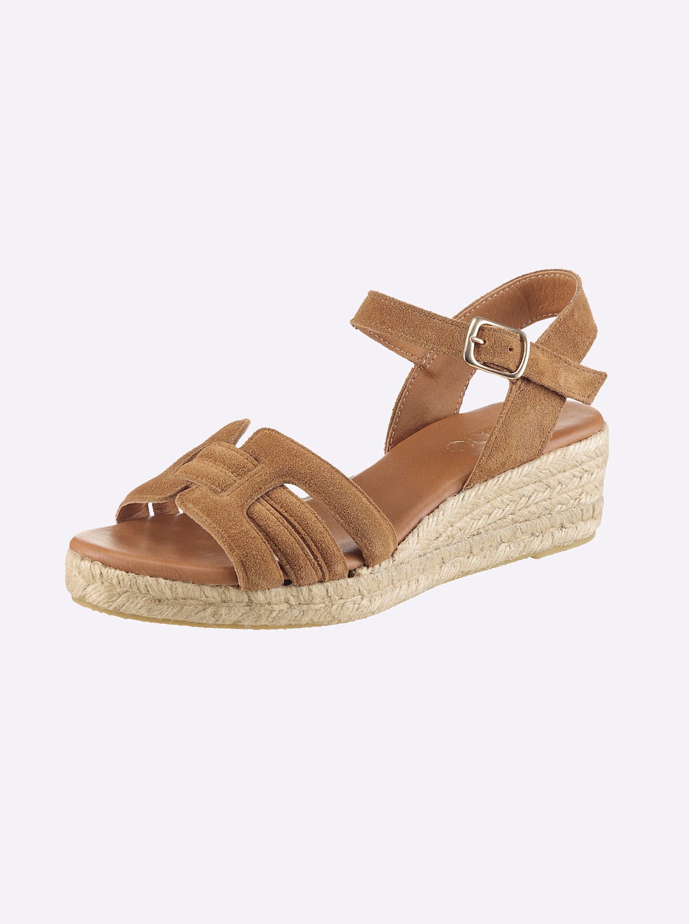 Sandalette HEINE, Damen, Gr. 40, cognac, Leder, Rindsleder, Veloursleder, Schuhe Sandalette