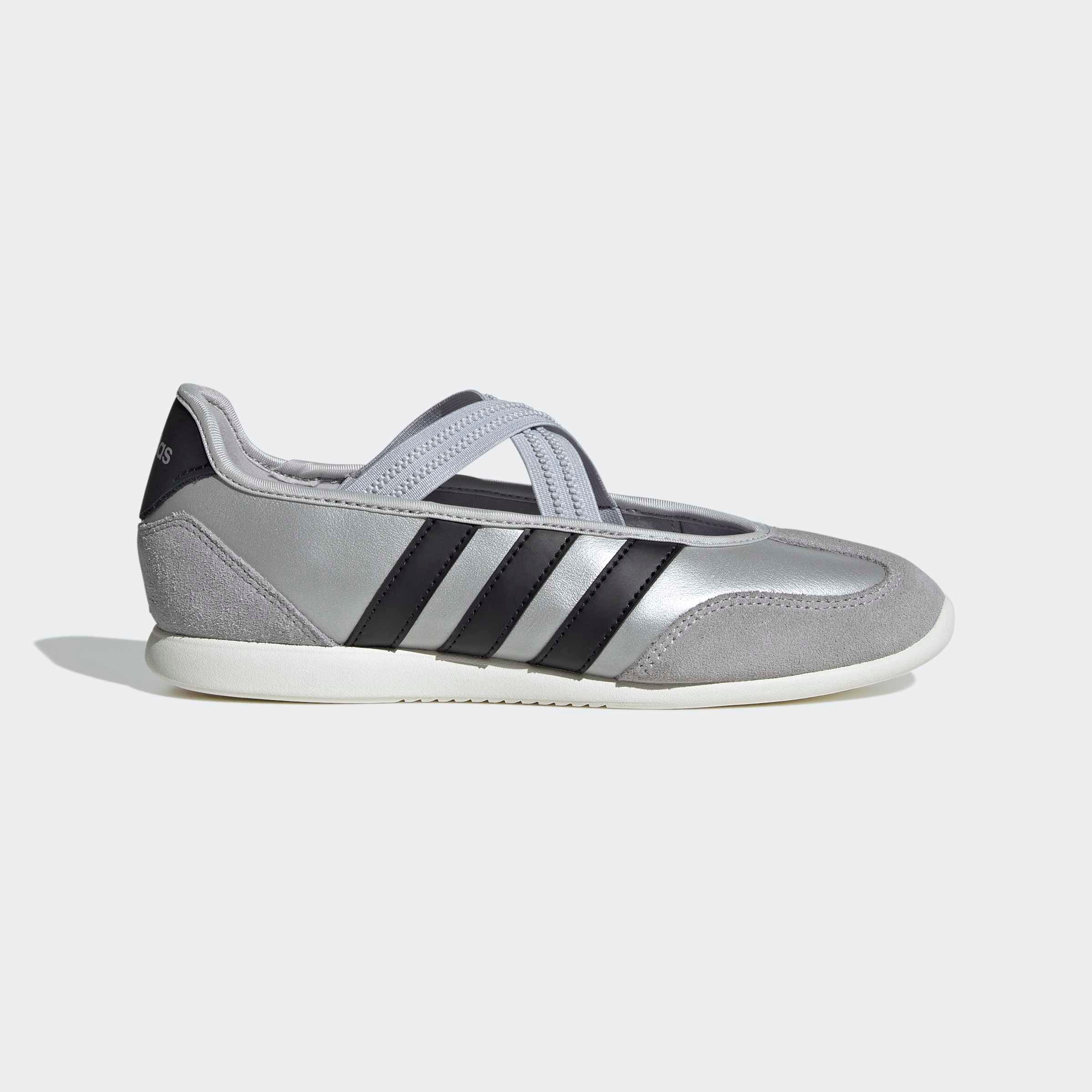 Sneaker Ballerinas ADIDAS SPORTSWEAR "BARREDA MARY JANE", Damen, Gr. 43, silber metallic, core schwarz, sanftes weiß, Leder, Schuhe