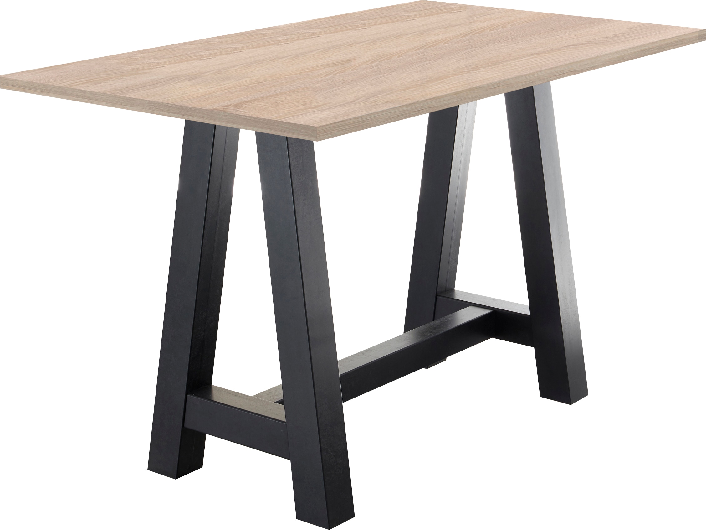 Bartisch MÄUSBACHER, braun (schwarzstahl, eichefarben sägerau, schwarzstahl), B:160cm H:105cm T:70cm, Tische, Bartisch, Gestell in A-Form (Breite 120, 140 oder 160 cm)