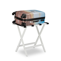 Relaxdays Kofferständer klappbar, aus Bambus, für Koffer und Reisegepäck, Gepäckablage, HxBxT: 53,5 x 58 x 36,5 cm, weiß Image