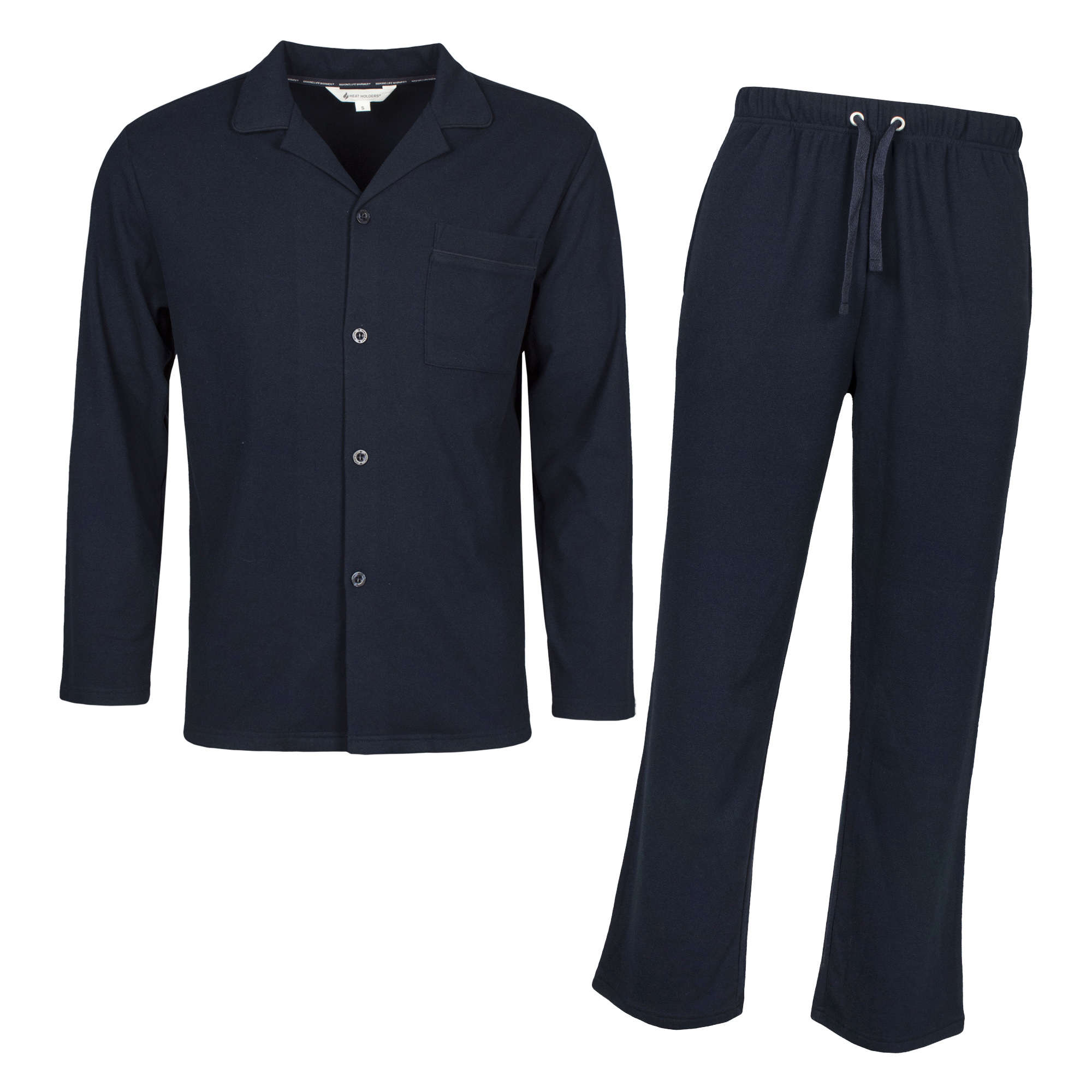 Heat Holders Mens Thermal Pyjama Set With Long Sleeve Top & Bottoms for Cold Nights - Navy - Size Small | Heat Holders Sale | Discount Designer Brands