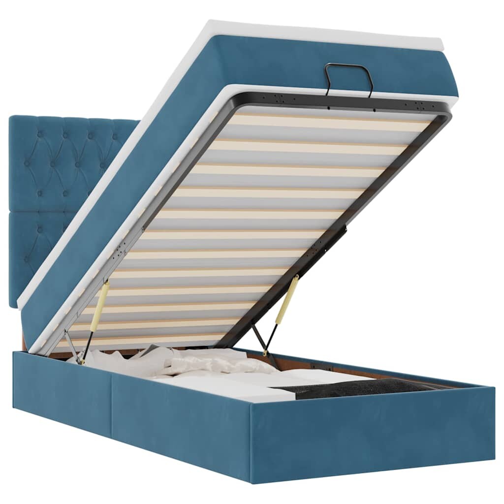 vidaXL Ottoman-Bett mit Matratzen & LEDs Dunkelblau 100x200 cm Samt Image