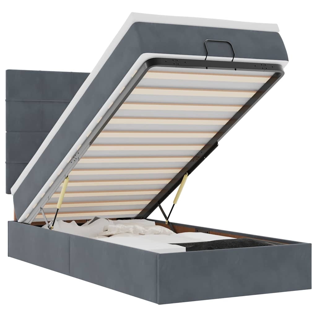 vidaXL Ottoman-Bett mit Matratzen Dunkelgrau 100x200 cm Samt Image