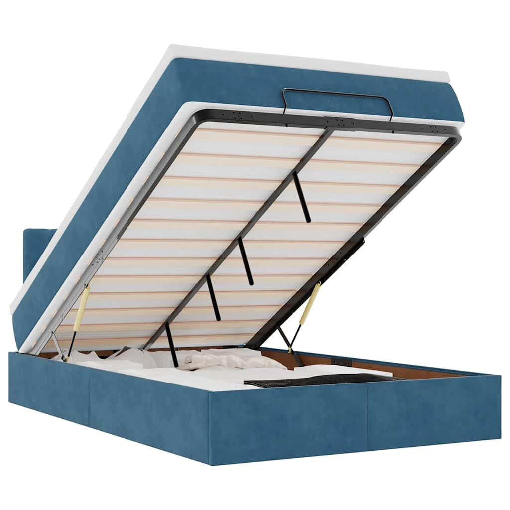 vidaXL Ottoman-Bett mit Matratze & LEDs Dunkelblau 120x200 cm Samt Image