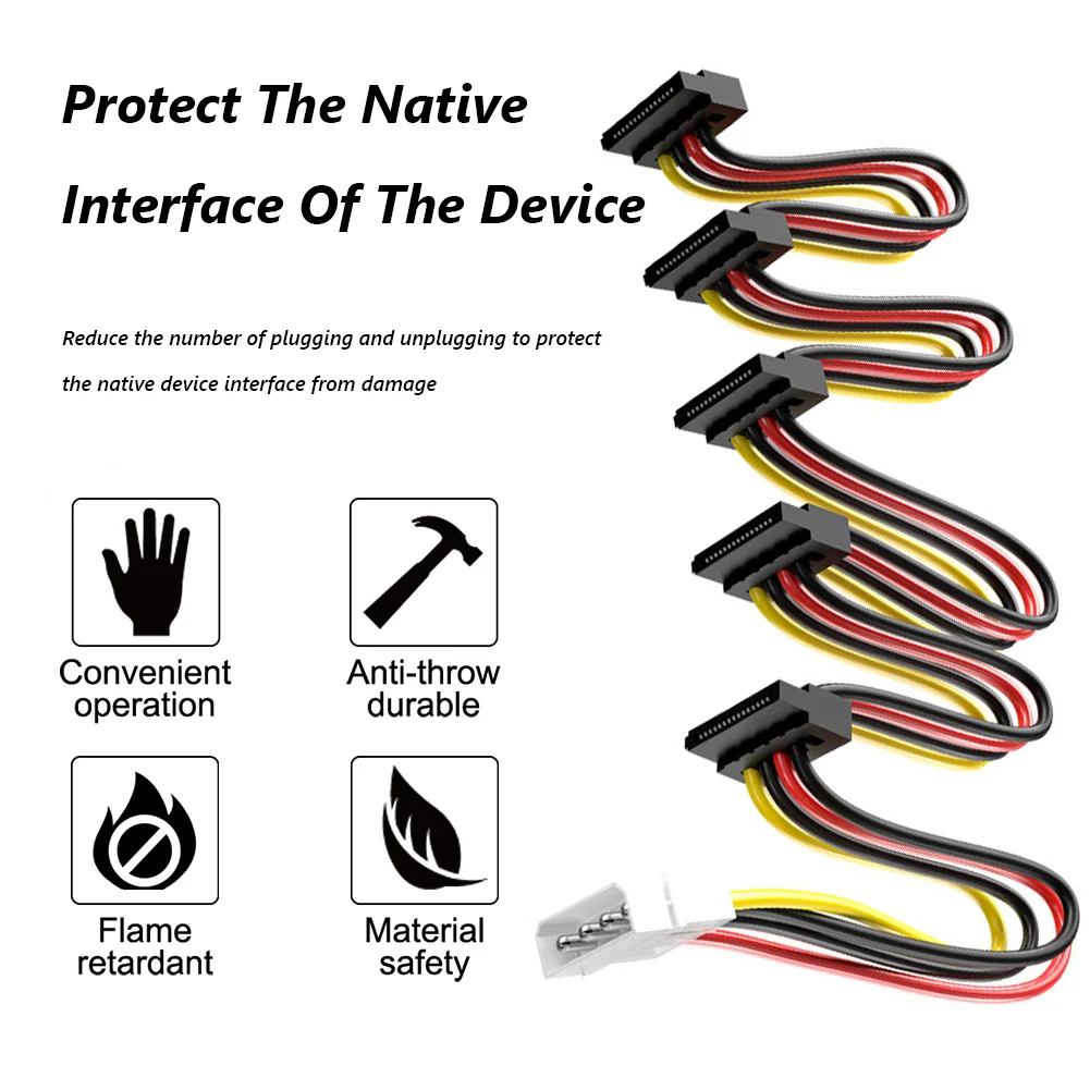 DIY Stromanschlüsse Festplatte 1 bis 5 SATA Stromkabel Adapter Splitter Kabel Festplatte Netzteil Kabel Image