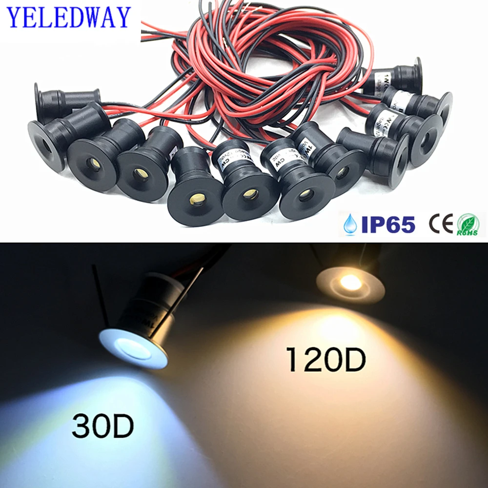 IP65 Mini-Downlight LED 12V Dimmbarer Einbaustrahler 1W LED-Treppenlicht Schrankleuchte Innenbereich 15mm Kleiner Decken-Spot Downlight