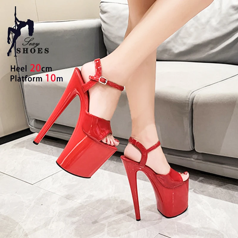 Super High Heels 20 cm 17 15 cm Nachtclub Dünne Fersen frauen Plattform Sandalen Knöchel Schnalle Mode Pole Dance schuhe Plus Größe