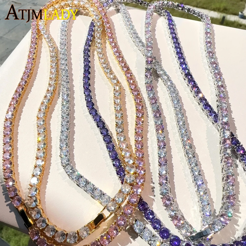 Rosa Weiß Iced Out 5A CZ 5mm Tennis Kette Halskette Zwei Ton Farbe Frauen Mode Halsband Bling Zirkonia hip Hop Schmuck