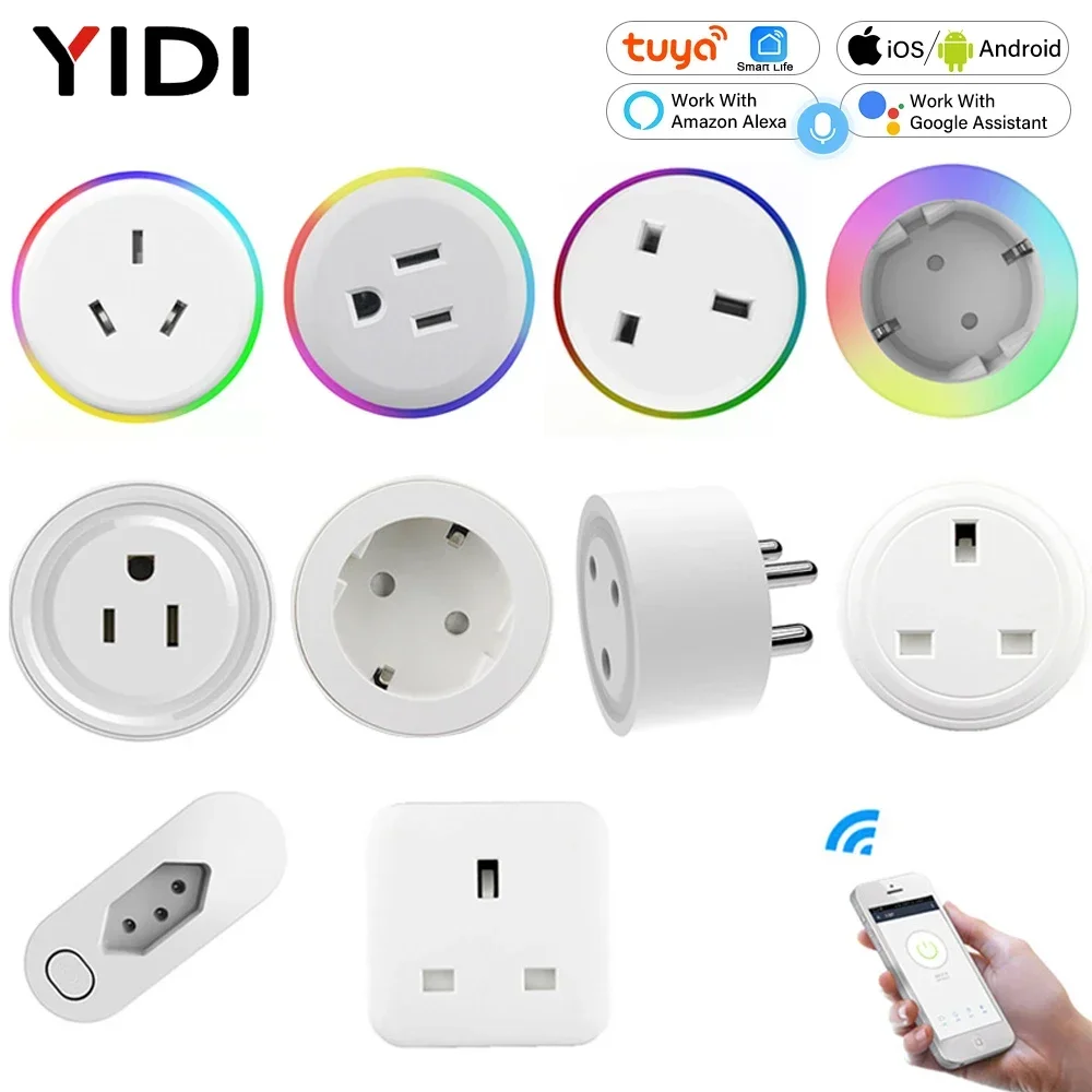 EU US UK DE BR AU IN WiFi Smart Plug Outlet Smart Life Tuya App Drahtlose Fernbedienung Steckdose Alexa Google Home Kein Hub Image