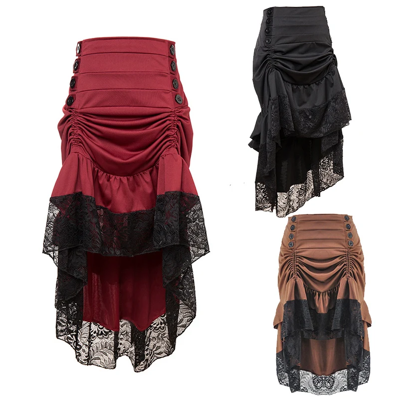 Plus Größe Festival Steampunk Rock Kostüm Gothic Rock Spitze Treiben Outfit Cosplay Karneval Halloween Phantasie Party Kleid