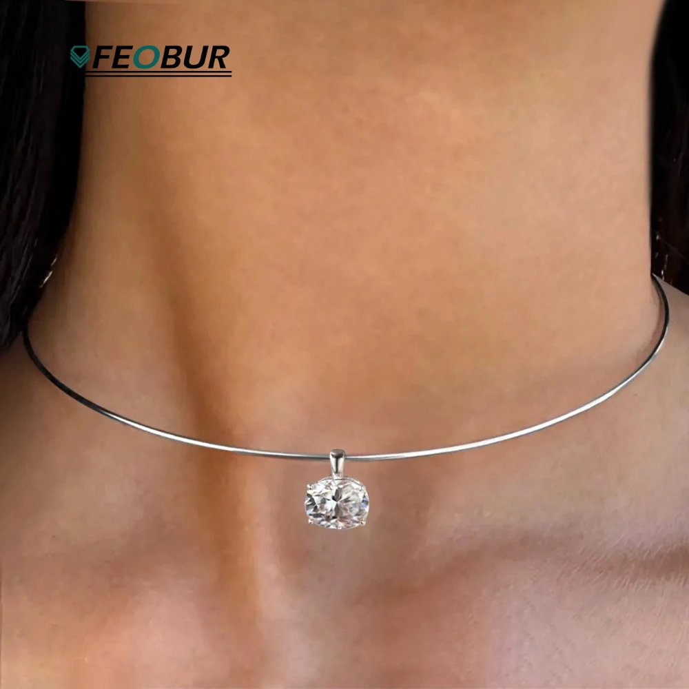 3 Karat Ovaler Moissanit-Anhänger Halskette 925 Sterling Silber Marquise Solitär Diamant Choker Damenschmuck Geschenk Image
