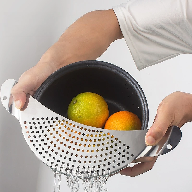 Pfannentopfsieb aus Edelstahl mit Griff, Abtropfgestell für Nudeln, Sieb-Wasserfilter, Gemüseabtropfgestell, Schlackeentrenner für die Küche Image