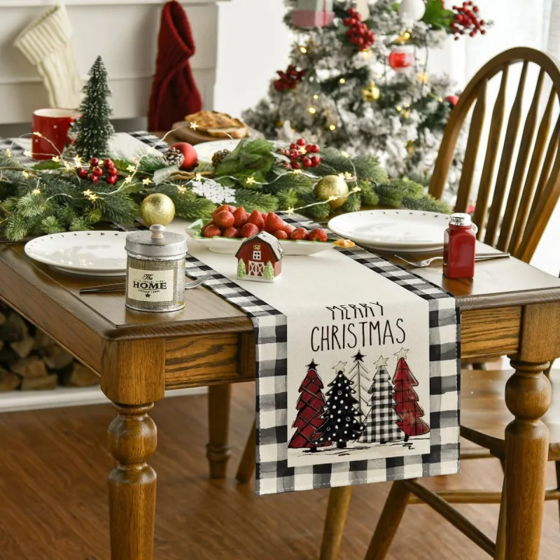 Weihnachten Tischläufer Frohe Weihnachten Dekoration für Zuhause Weihnachten Party Dekor 2025, Navidad Notal Noel Ornament Frohes Neues Jahr 2026 Image