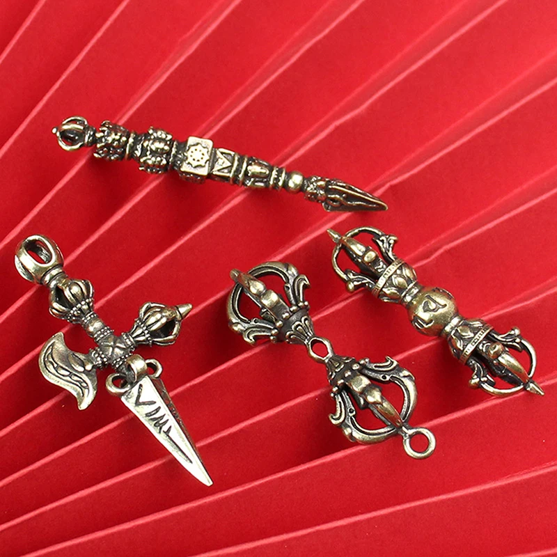 Vintage Kupfer Vajra Stößel Feng Shui Ornament Religiöse Sammlung Buddha Instrument Home Dekorationen Antik Messing Schreibtisch Dekor