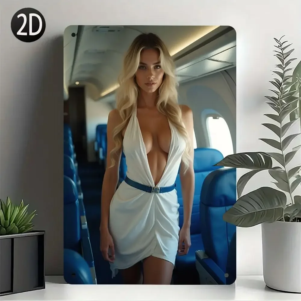 Wandkunstteller aus Metallic-Blech mit atemberaubenden Frauen für Garage und Werkstattdekoration – 20 x 30 cm Image