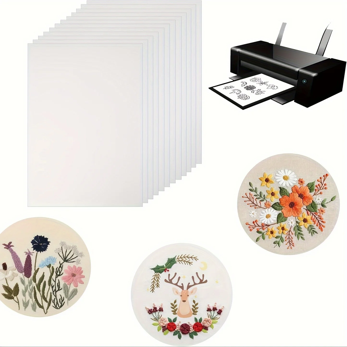 50 Stück wasserlösliches Stickerei-Stabilisatorpapier im A4-Format, bedruckbar für Hand- und Maschinenstickerei, ideal für Blumenmuster Image