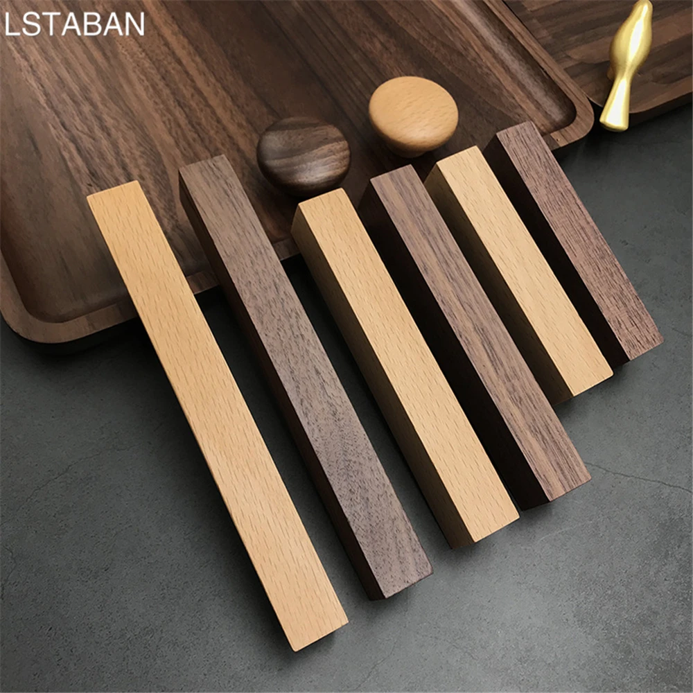 Schrankgriffe aus Buchenholz Walnussholz Massivholz Möbel Küche Türgriff Kleiderschrank Schrank Schublade Knöpfe Hardware-Zuggriff Image