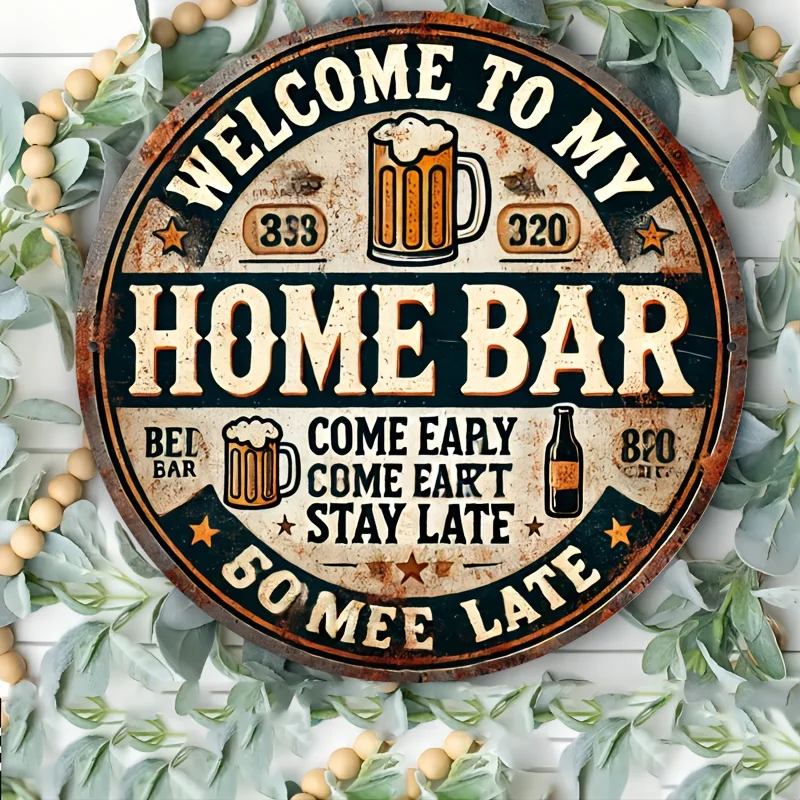 1 Stück Vintage-inspiriertes rundes Aluminiumschild – rustikale Mehrzweck-Wand- und Fensterdekoration für Zuhause, Küche, Bar, Café, Terrasse und Garten Image