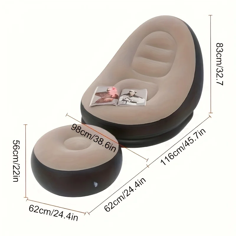 Aufblasbares Outdoor-Sofa, tragbar, aufblasbar, Lazy Sofa, Liegestuhl mit Fußstütze für Nickerchen, tragbar, einfache Beflockung, faltbar