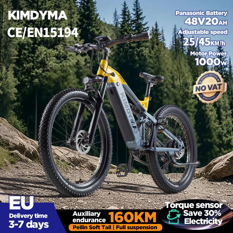 KIMDYMA K01 All-Terrain Fat Tire Ebike, 1000-W-Motor, 48V20Ah abnehmbarer Akku, Drehmomentsensor, Drosselklappe für Gelände Image