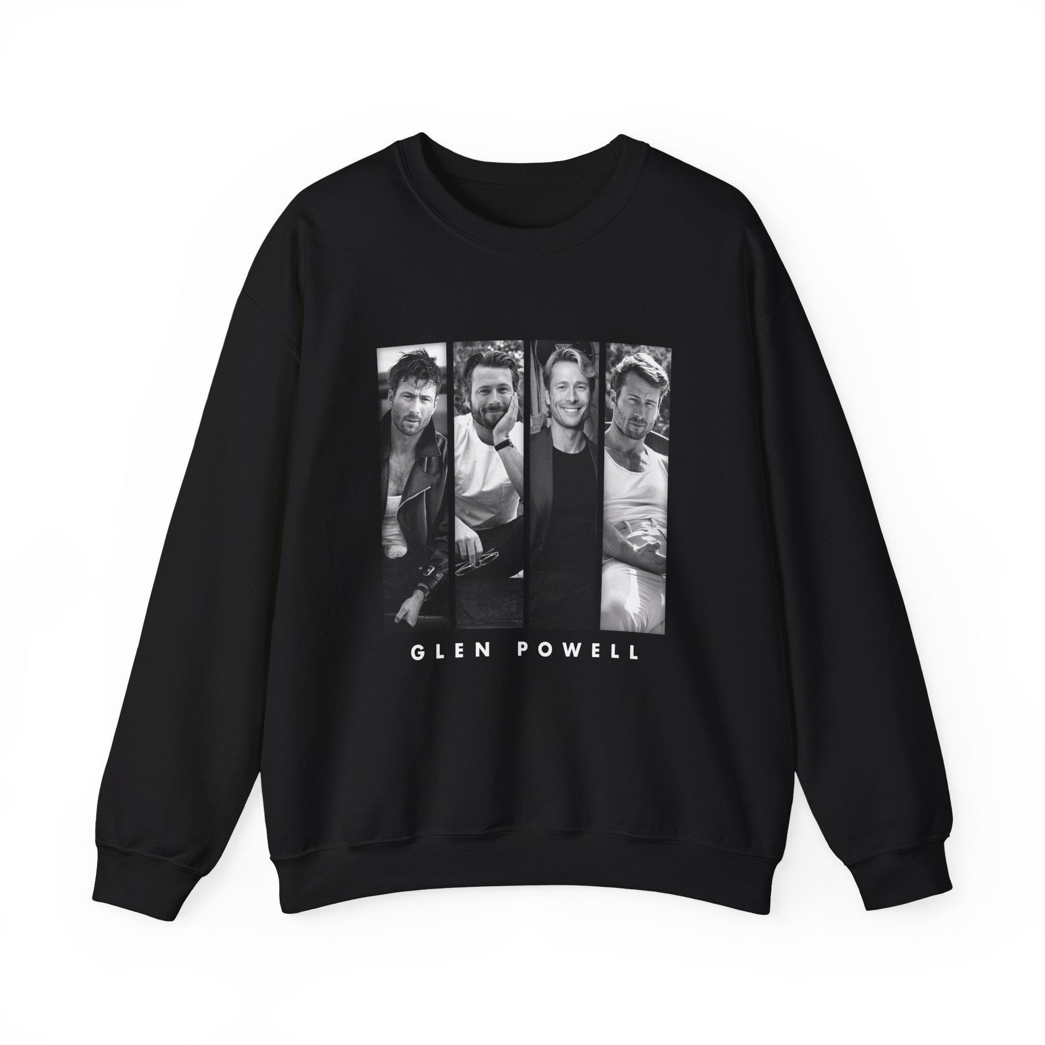 Felpa con motivo a griglia monocromatica Glen Powell, Glen Powell, Felpa girocollo unisex Glen Powell