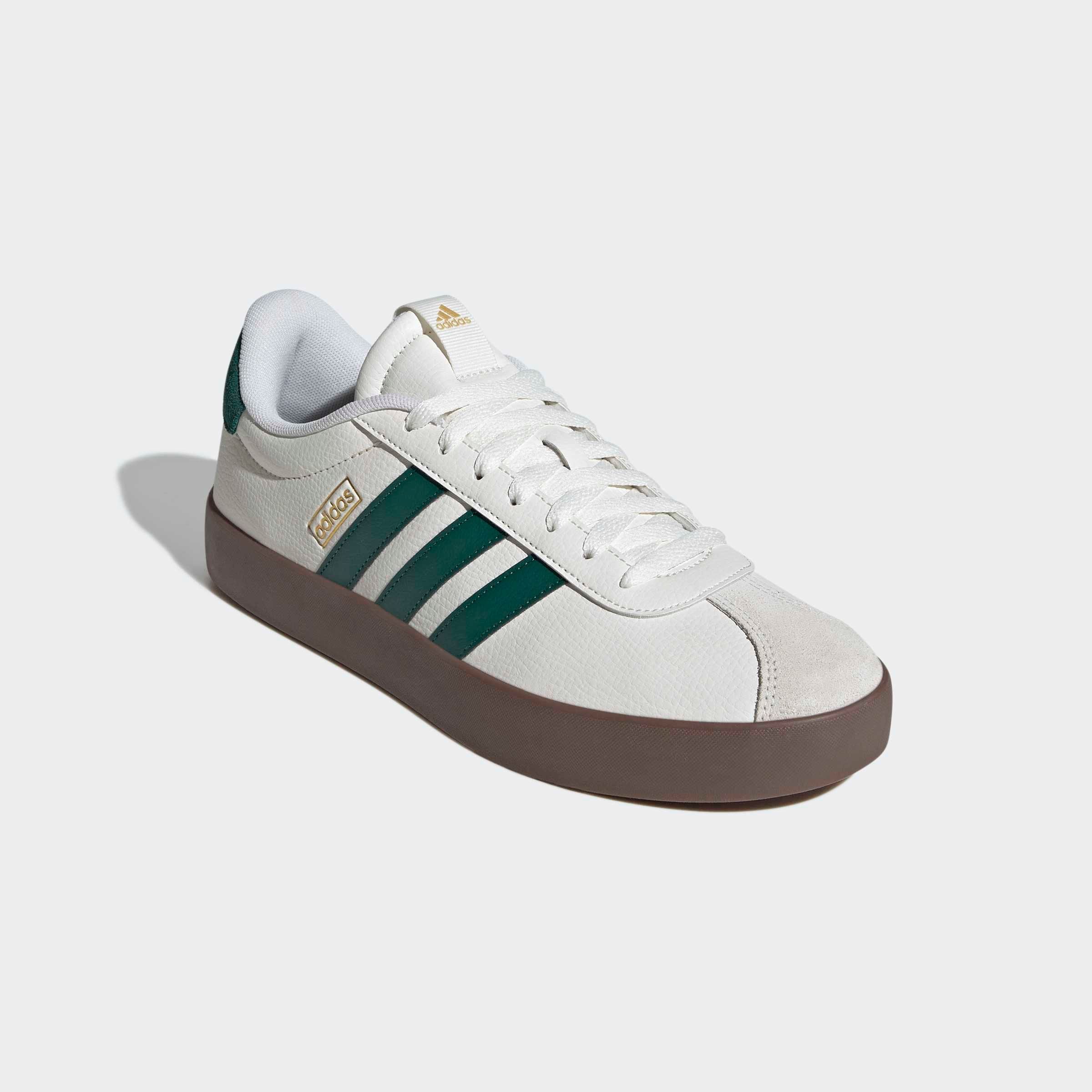 Sneaker ADIDAS SPORTSWEAR "VL COURT 3.0", Herren, Gr. 46, core weiß, collegiate grün, gum5, Leder, Synthetik, Schuhe Sneaker, inspiriert vom Design des adidas samba