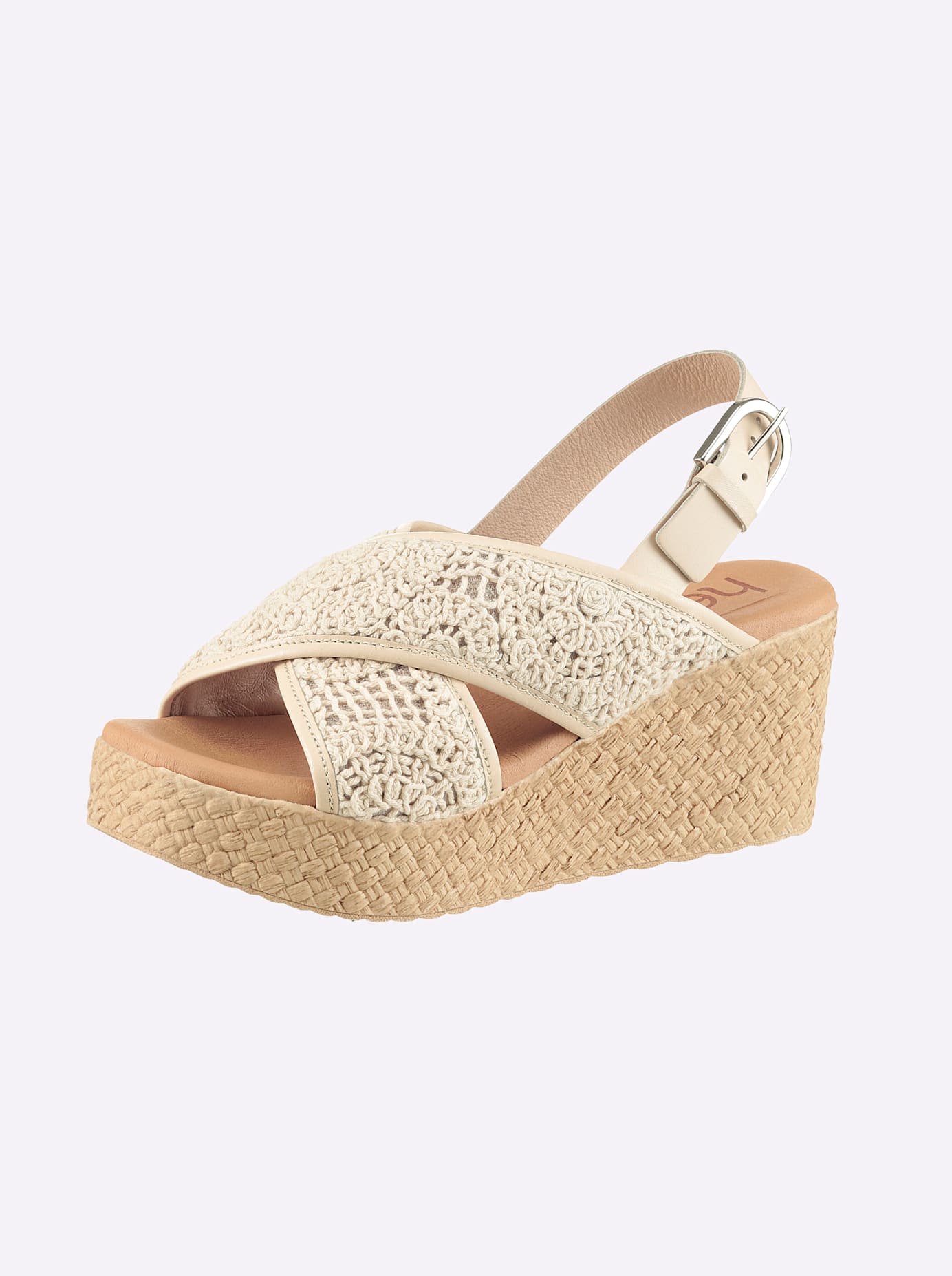 Sandalette HEINE, Damen, Gr. 36, beige, Glattleder, Rindsleder, Textil, Schuhe Sandalette