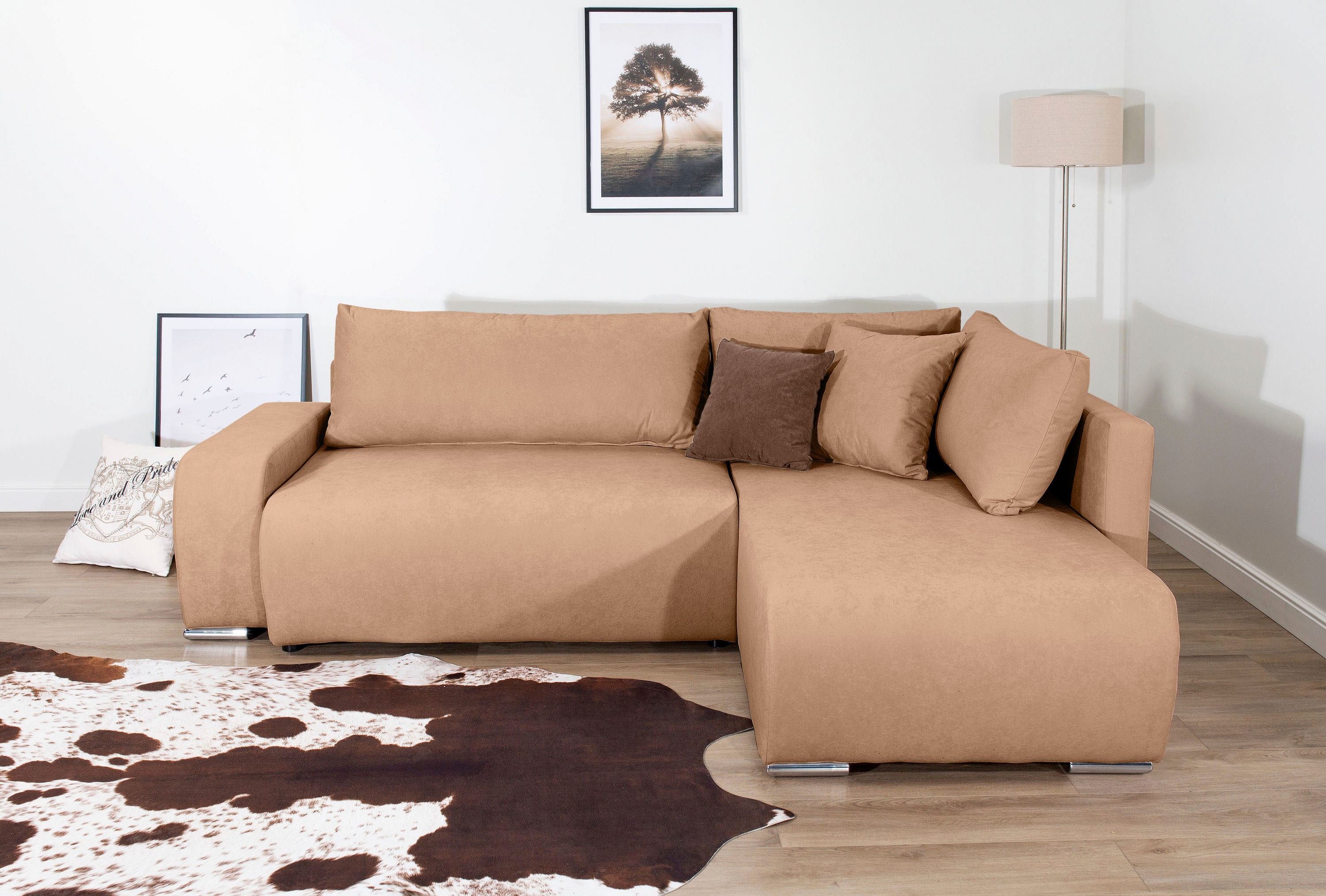 Ecksofa COLLECTION AB "Poppy, L-Form, Breite 227 cm mit Schlaffunktion", hellbraun, B:227cm H:41cm T:169cm, 100%Polyester, Sofas, Ecksofa, inkl. Schlaffunktion und Bettkasten