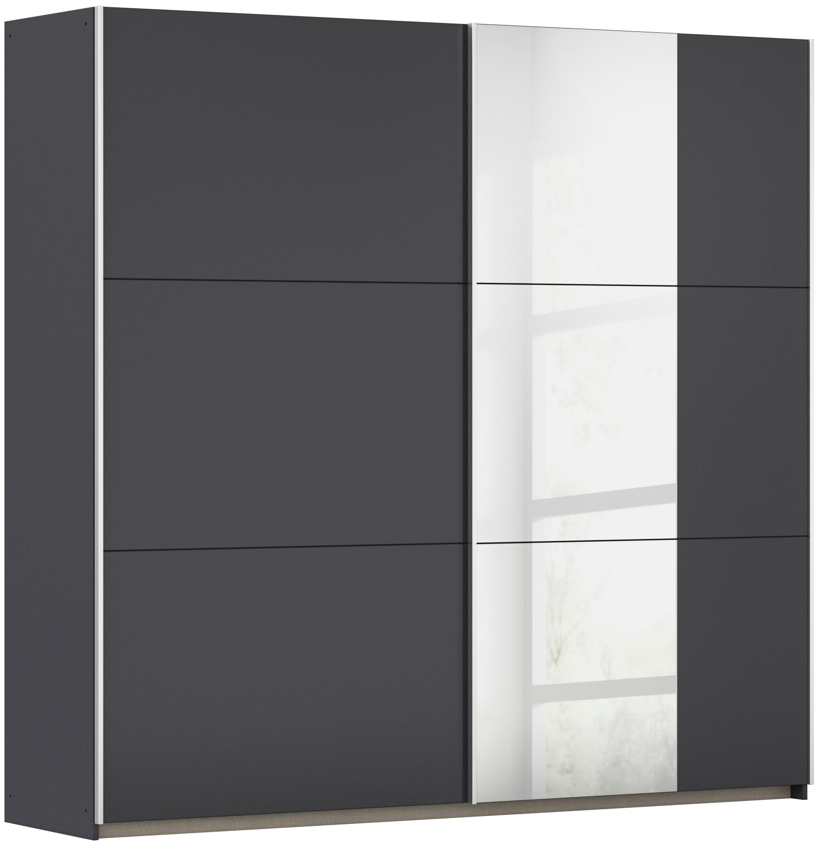 Schwebetürenschrank RAUCH "Kleiderschrank Drehtürenschrank Schrank Garderobe KRONACH TOPSELLER", grau (graumetallic, griffleisten alu, 1 spiegel), B:218cm H:210cm T:59cm, Holzwerkstoff, Schränke, Schwebetürenschrank, mit Spiegel und viel Stauraum,...