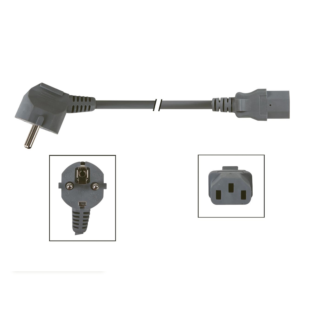 Perel Netzkabel, H05VV-F 3G1, 2 m, 10 A/230 V, 2500 W, Typ E/F 90° auf C13, für innen, PVC, schwarz Image