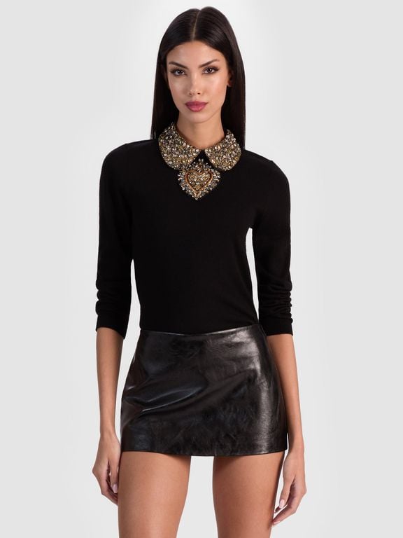 Porla Collared Sweater - Black - Alice + Olivia Knitwear