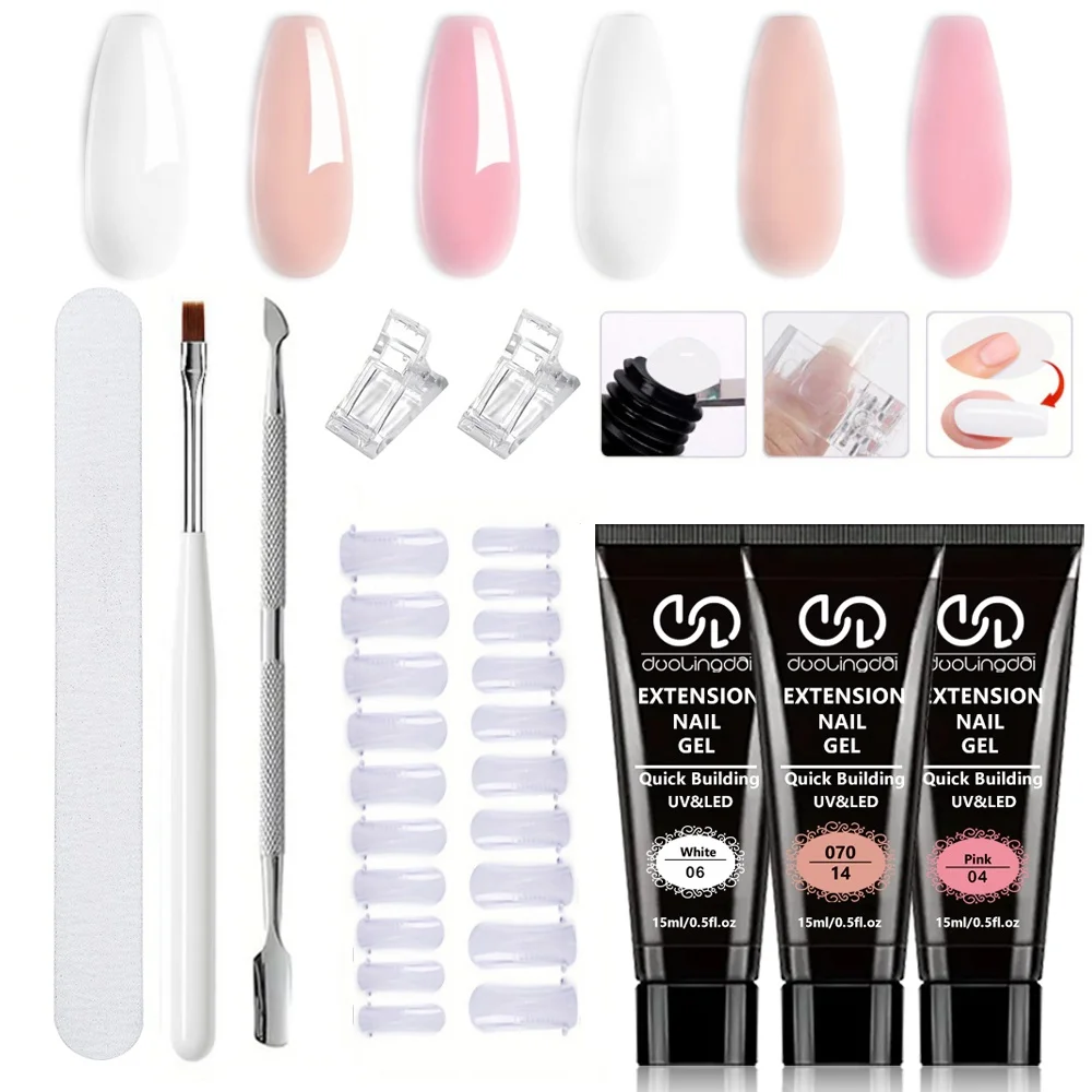 9-teiliges Set – Poly-Gel-Verlängerungswerkzeug-Set, einschließlich 1,0 Unzen Reinigungsflüssigkeit, Nagelform, Nagelclip und multifunktionaler Nagelbürste Image
