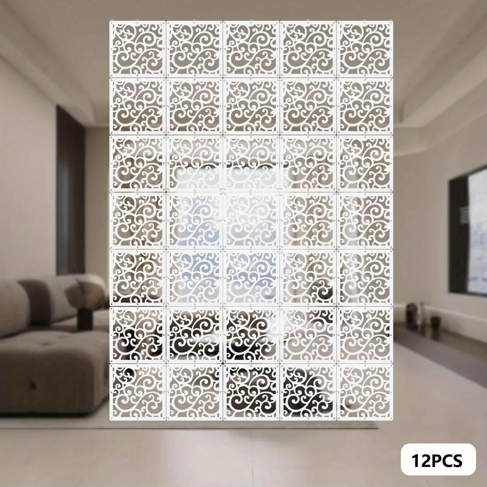 12er-Pack hängende Trennwand-Set – weiße PVC-Holz-Kunststoffplatte mit hohlem Design für Raumtrennwanddekoration