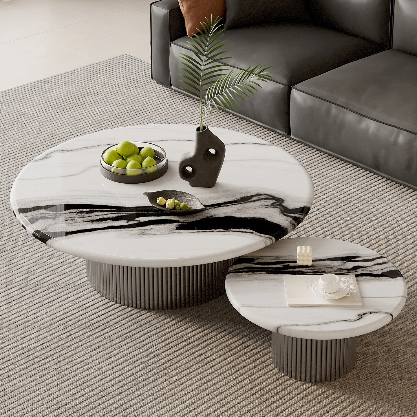 Elegante runde Marmor-Couchtisch-Sets mit Edelstahlsockel, moderne Wohnzimmer-Mitteltisch-Sets, stilvolle Beistelltische für zu Hause Image