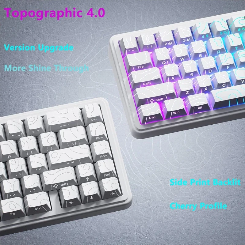 Topografische Tastenkappen 4.0-Version Shine Through 97/133+ Key PBT Cherry Profile Side Print Hintergrundbeleuchtung für mechanische MX Gamer-Tastatur Image