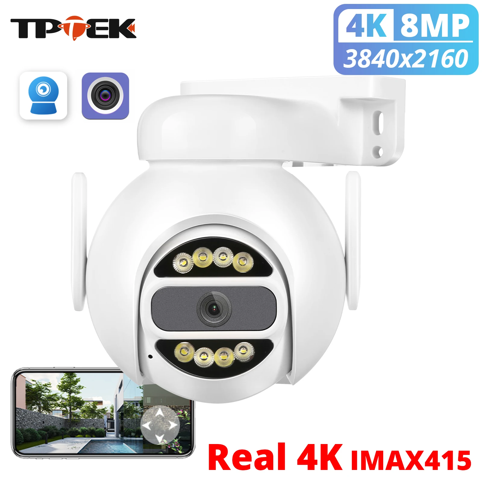 Telecamera IP 8MP 4K WiFi PTZ Telecamera di sorveglianza di sicurezza 5MP Wi-Fi Zoom digitale 4X Visione notturna a colori 4MP CamHi CamHipro IP Camara