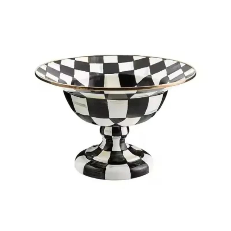 Schwarz-weiß karierte Tischplatte aus Metall, Servierschale für Weihnachten, Nuss, Obst, Servierschale Image