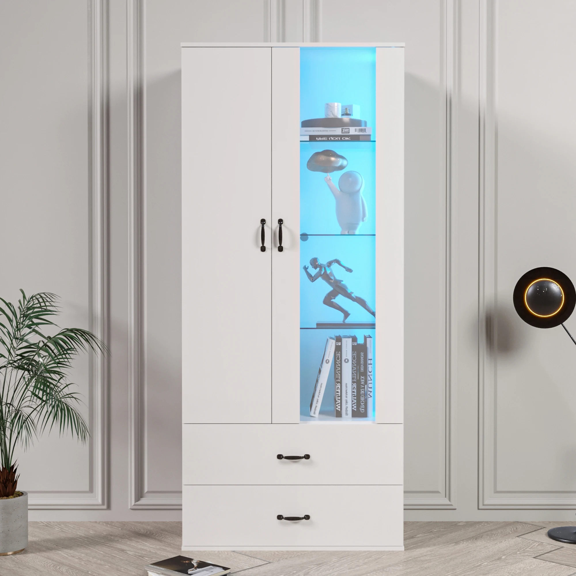 Vitrine mit 16 Farben LED Beleuchtung Wohnzimmerschran LED Vitrine LED Schränke Image